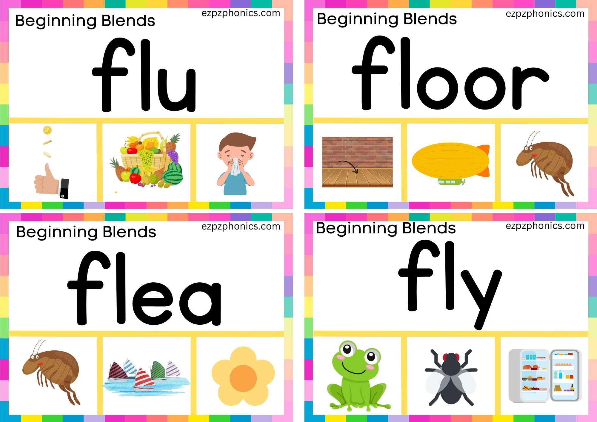 FL Beginning Blends Clip Cards Read The Words And Clip The Correct Images Set 2